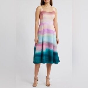 NWT Vince Camuto Size 4R Multicolor Scuba Knit Fit & Flare Cocktail Dress